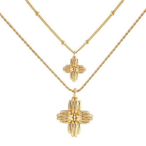 Gold plated bead chain 925 silver flower pendant layered necklace